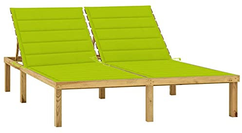 Sufrk Doppel-Sonnenliege mit Hellgrünen Auflagen Kiefer Imprägniert Gartenliege Wetterfest Liegestuhl Garten