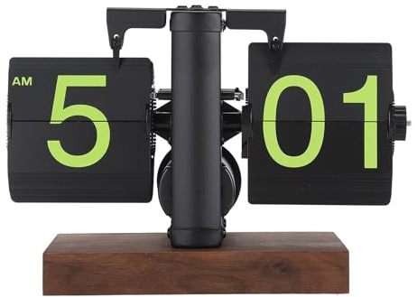 Orologio automatico da tavolo pieghevole, orologio pieghevole retrò meccanico digitale moderno, orologio a ingranaggi interni alimentato a batteria a grande numero (pagina verde