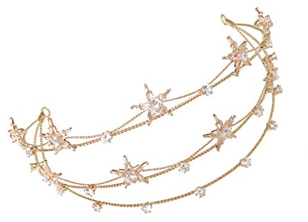 AUTSUPPL Goldenes Stern-haarband Strass-pentagramm-kopfbedeckung Kristall-kopfschmuck Für Damen Hochzeits-braut-haarband Foto-requisiten