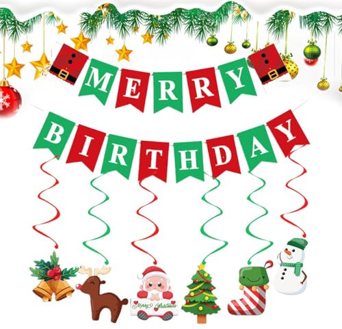 Merry Christmas Banner | Swirl Ceiling Decorations for Holiday Parties | Festive Christmas Bunting Banners for Indoor & Outdoor | Spiral Ceiling Ornaments for Birthday Celebrations 6.02x5.31 Inches