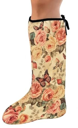 Rnyleeg Vintage Leg Cast Covers for Women Butterfly Rose Printed Cast Sock Cover Medium Size Leg Cast Protector for Showering Leg Plaster Sleeve