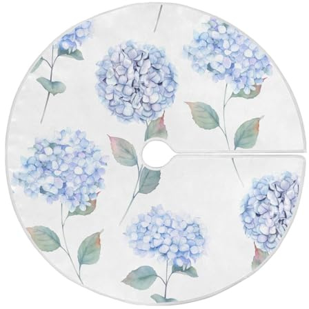 Christmas Tree Skirt Watercolor Hortensia Hydrangea Xmas Tree Ornaments Christmas Tree Mat for Decorations Holiday Party 90cm