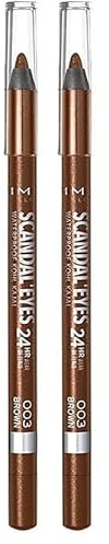 Rimmel - Crayon Khôl Exaggerate Waterproof - Couleur intense - Texture Douce - 003 Brown - 1,3gr (Lot de 2)