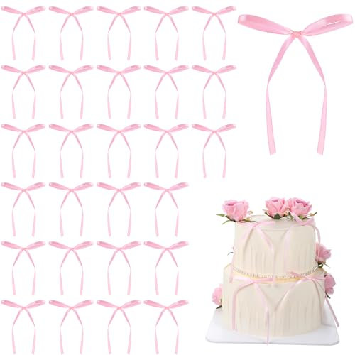 Wanmu 40 Stück Schleife Torten Deko, Rosa Hochzeit Torten Schleifen, Kuchen Cake Topper Geburtstag für Mädchen Brautparty, Hochzeitstorte, Babyparty, Party Dekorationen