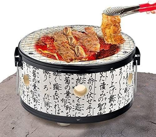 Barbecue a carbonella in argilla, barbecue in stile giapponese, tavolo da esterno con vassoio in legno e rete in acciaio inox, 25 x 12 cm