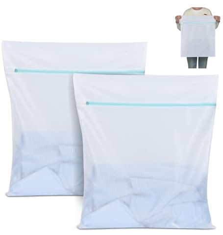 OTraki 2 Pezzi Sacchetti Lavatrice Biancheria, Sacchetto Rete Lavatrice 50 x 60 cm con Cerniera in Metallo, Sacchetto Lavanderia per Delicati Sacchetti Biancheria Proteggi Reggiseno Calzini (Bianco)