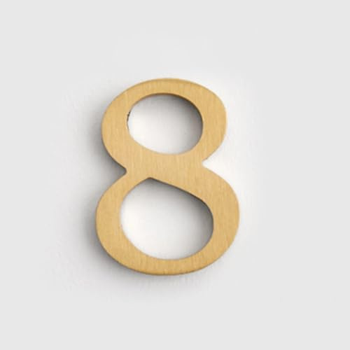 Self Adhesive House Numbers Stickers 2 Inch Modern Metal Brass Door Number Golden Mailbox Address Sign, for Wall Decor Hotel Apartment Room Office Cafe Street Yard Garden Exterior Decorative(8)