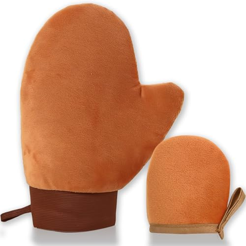 NICECONE Lot de 2 gants applicateurs autobronzants, extérieur floqué doux pour une application sans traces, doublure imperméable, boucle de suspension élastique, gants applicateurs de lotion pour le