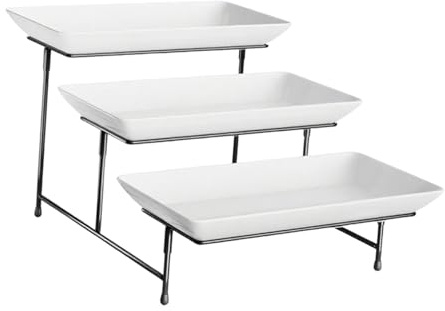 Amagogo Ensemble de Plateaux de Service à 3 Niveaux, Plateaux de Service à étages, Ensemble de présentation de fête pour gâteau, présentation, Divertissement, Noir