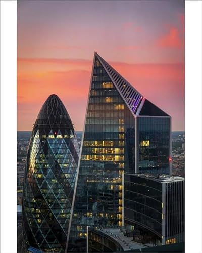 Media Storehouse The Gherkin and Scalpel Print, City of London Dusk - Print 10x8 (25x20cm) (24322772)