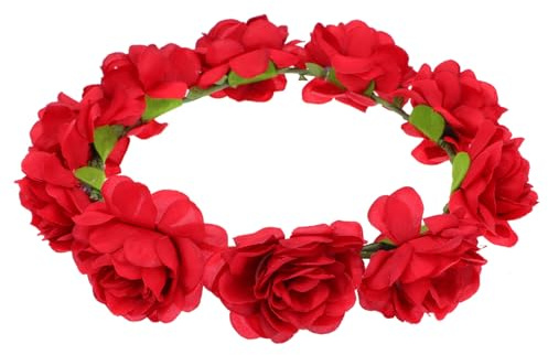 BELLIFFY Bandeau Cheveux Femme Mini Couronne de Fleurs Rouges en Tissu, Serrage-tête Décoratif pour Saint-valentin, Accessoires Coiffure Élégants pour Fête et Anniversaire, Ornement Floral