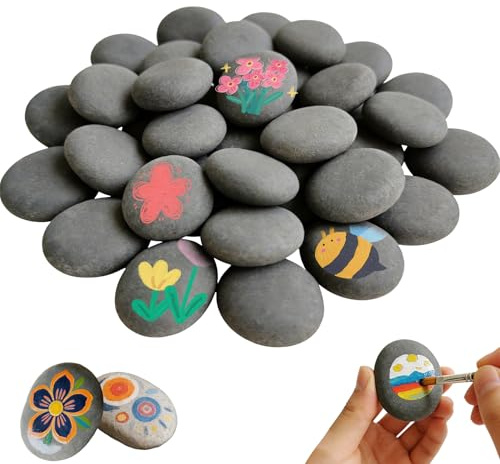 Spetsbst 40 Stück Steine zum Bemalen 3-5 cm | Natur Kieselsteine zum Bemalen Flache Steine, Strand Kiesel für Bastelarbeiten Blumentöpfen Bunte Malerei