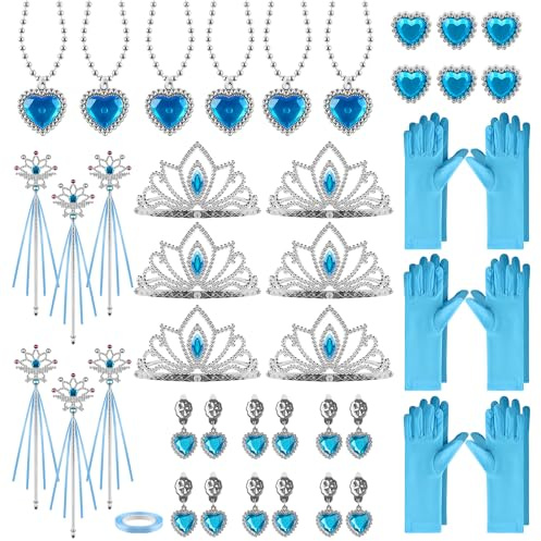 ZXShow Prinzessin Krone und Zauberstab Elsa Zubehör 6 Set Krone und Handschuhe Schmuck Set Perfektes Frozen Dress Up Role Play Party Accessoires für Elsa Krone Fans