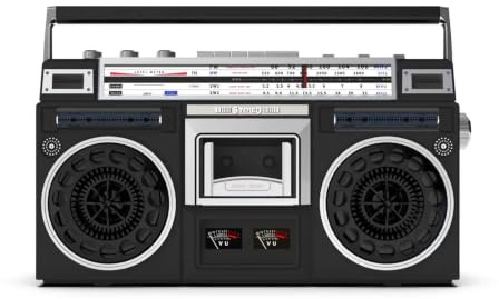 Retro Boombox-kassettspelare med Bluetooth, AM/FM-radio, USB/Micro SD-uppspelning, kassettbandspelare, bärbar stereohögtalare LCD-skärm och dubbla VU-mätare for hem resor