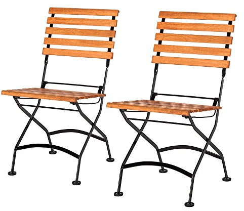gartenmoebel-einkauf 2X Klappstuhl Schlossgarten, Flachstahl Gestell schwarz + Eukalyptus
