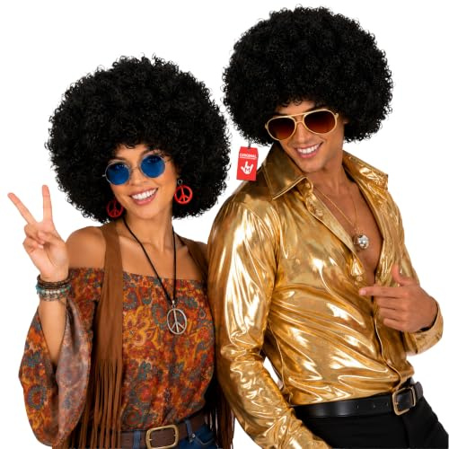 Fun Shack Afro Perücke schwarz für Damen & Herren, 70er Jahre Kostüm Zubehör, Afroperücke Kurzhaar für Karneval, Fasching & Mottoparty | 70er Jahre Afro-Perücken-Kostüm inklusive, perfekt für Halloween, ideal für Kostüme