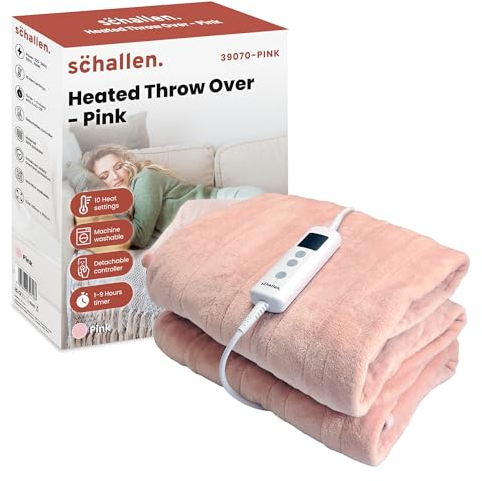 Schallen 120x160cm Luxury Soft Heated Warm Throw Over Blanket with Timer and 10 Heat Settings (Pink)