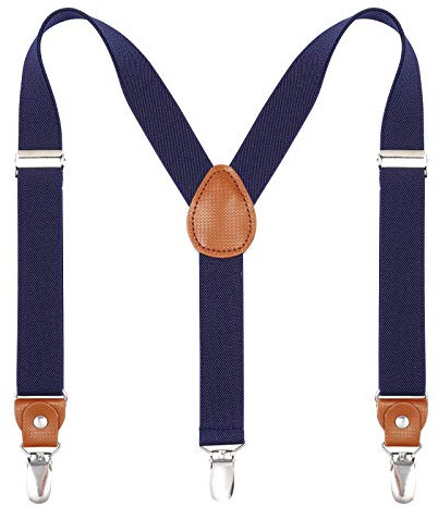 Kajeer Toddlers Kids Boys Mens Suspenders - Y Back Adjustable Strong Clips Synthetic Leather Suspenders (23.6 Inch (7 Months - 3 Years), Navy blue)