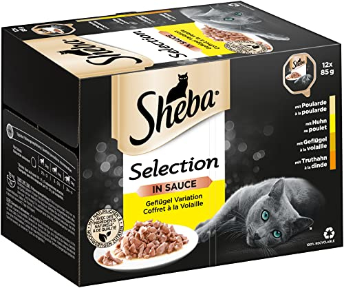 SHEBA Adult Katzenfutter nass - 12x85g Schalen - Geflügel Variation in Sauce - Nassfutter für Katzen - 6xGroßpackung