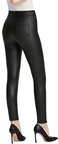 Everbellus Femmes‎ Legging Simili Cuir avec Poches Skinny Stretch Slim Pantalon Noir Medium