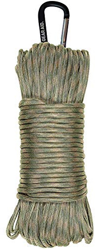 GEAR AID 550 Paracord and Carabiner, 7 Strand Utility Cord for Camping and Survival, Camouflage, 100 ft