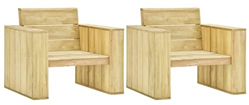 vidaXL 2X Kiefernholz Imprägniert Gartenstuhl mit Armlehnen Vintage-inspiriert Holzstuhl Gartensessel Stuhl Stühle Sessel Gartenmöbel 89x76x76cm