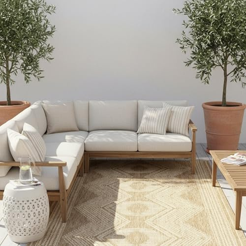 Nuloom Ranya Light Brown/Ivory, 6' 7 x 9', Tribal Geometric, Soft and Cozy, High Traffic, Stain Resistant, Easy Clean, Durable Area Rug for Indoor/Outdoor Patio, Deck, Porch, Garden, Courtyard