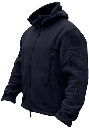 TACVASEN Veste Militaire Homme Capuche Polaire Homme d'hiver Veste Coupe-Vent Tactique Blouson de Ski Neige Manteau Chasse Temps Froid Bleu Marin, 3XL