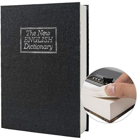 Echtes Papiertransferbuch sicher für Schmuck, Geld und Bargeld, hohl mit verstecktem Fach, Schlüssel und Zahlenschloss (Passwortsperre, Schwarzes Wörterbuch)