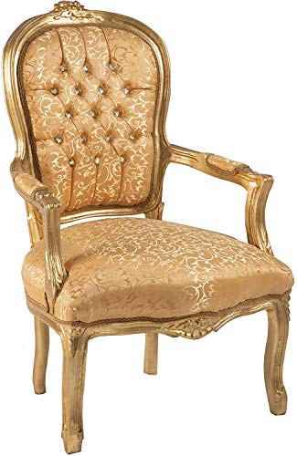 Sessel Barock aus Damastseide Gold und Holz aus Blattgold
