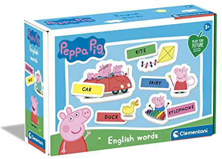 Clementoni 16352 English Words – Peppa Pig, Lernspiel für erste Erfahrungen mit der englischen Sprache, farbenfrohes Spiel mit Peppa Wutz für Kinder ab 3 Jahren