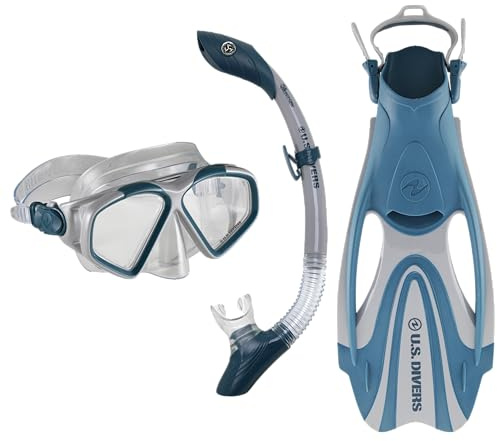 US.Dykarset Cozumel| Vuxen mask, fenor och snorkel kit med UV-skydd, anti-dimma och anti-läckage, vandring, snorkling, män och kvinnor, silikonmask, justerbara fenor, bärväska ingår