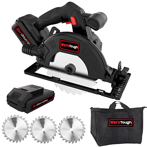 Werktough 20V Cordless Circular Saws with 3pcs Saw Blades(16mm), Max 4000RPM, Parallel Guide, Ideal for Wood, Plastic, Soft Metal CS01