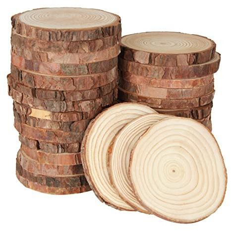 JMIATRY 30 Pcs Natural Wood Slices, 9-10cm Diameter Unfinished Round Wood Slices kit, No Hole Log Wooden Circles for Arts, Christmas or Wedding Ornaments and DIY Crafts