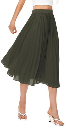 Durio Jupe midi plissée pour Femme - Légère - Décontractée - en Mousseline - Ligne A Vert 36 S