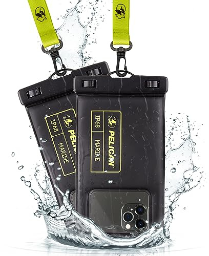CASE-MATE 2 Pack - Marine Series Waterproof Floating Phone Pouch (Regular Size) - Smartphone Compatible - Black/Hi-Vis Yellow