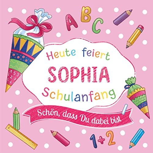 80 Servietten Schulanfang mit Name personalisierbar als Tischdeko zur Einschulung | individuell für Jungen und Mädchen | Auswahl m?glich | deutsche Produktion 33x33cm (80, Rosa)