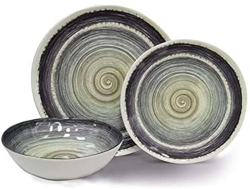 Vanilla Leisure Melamine Plastic Plate & Bowl Set 12 Piece Set BPA Free & Dishwasher Safe Alfresco Outdoor Camping Plates & Bowl Sets for Caravan Motorhome Heat Resistant Artisan Styled Tableware.