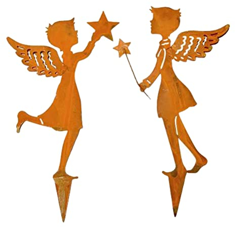 Storm's Gartenzaubereien Gartenstecker Engel Figur 2er Set zum Stecken mit Stern in Rostoptik 14cm