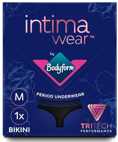 Bodyform Waschbare Periodenhose – für bis zu 12 Stunden Schutz – Schwarz – Menstruationsunterwäsche für Moderate Blutung, Bikini-Schnitt – 1 Stück, Größe L