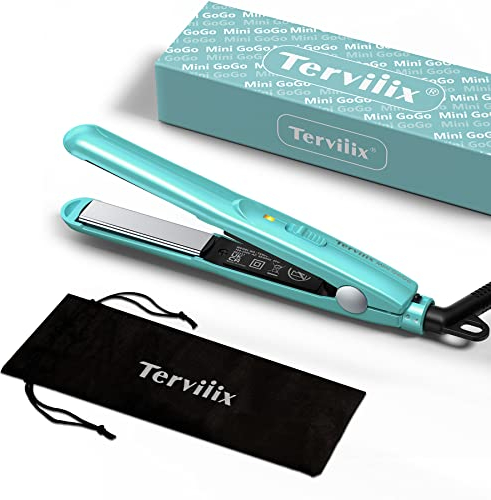 Terviiix Mini Hair Straightener for Short Hair, Small Straighteners Travel Straighteners and Ceramic Plate, Quick and Easy Hair Styling, Dual Voltage, Pouch Included, Blue