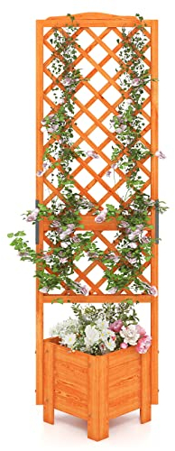RELAX4LIFE Pflanzkasten mit Rankgitter, Blumenkasten mit Spalier, Gartenspalier für Kletterpflanzen, Rankkasten aus Holz, Blumenbeet für Garten Balkon Terrasse, 54,5 x 52 x 180 cm