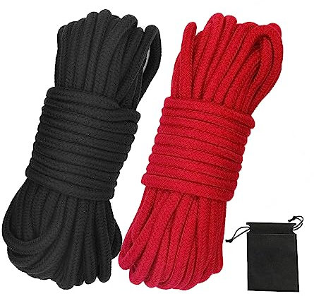 picoggo Lot de 2 cordes en coton doux multi-usages et durables - 10 m de long - 8 mm d'épaisseur - Pour macramé - Noir + rouge