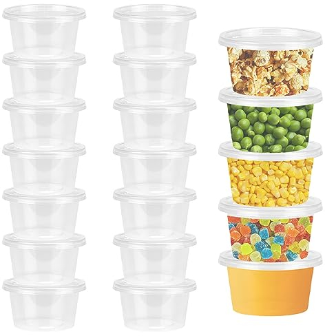 LANSKYLAN 50 Stück Aufbewahrungsdosen mit Deckel Klein Kunststoffbehälter 4OZ Saucenbecher 100ml Dressingbecher Frischhaltedosen Auslaufsichere Mikrowellenfest Kleine Dosen für Soßen