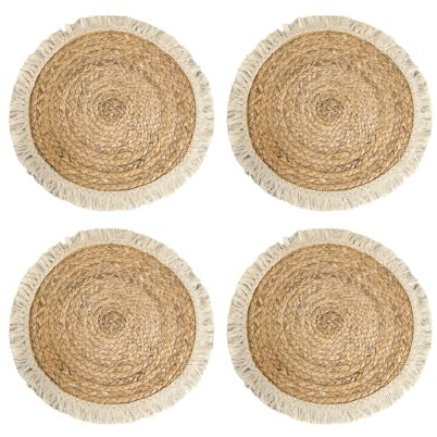 Rundes Tischset, 4er-Set Boho-Stil Gewebte Platzset, φ30cm, Waschbare Hitzebeständiges Placemat für den Küche, Esszimmer, Zuhause, Bauernhaus, Erntedankfest, Weihnachtsdekoration