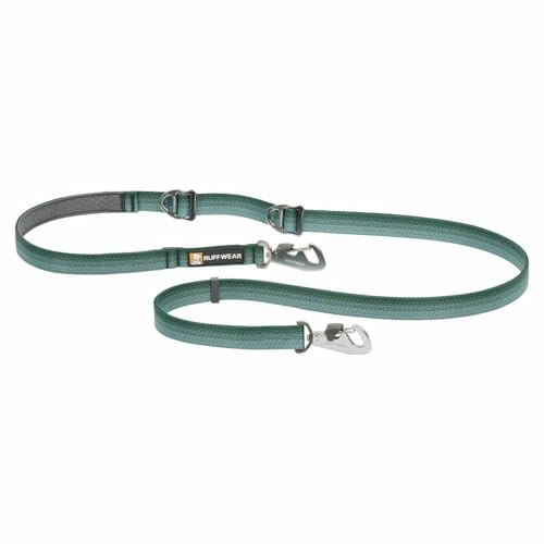 Ruffwear, Switchbak Hands‑Free Dog Leash, Adjustable 2.5–7 ft, Double‑Ended Lead with Lockable Crux Clips and Sliding V‑Rings, Waist‑Worn, Over‑Shoulder or Handheld, River Rock Green