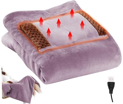 Neroyaner Couverture chauffée Couverture électrique 24 x 31 Pouces Petite de Chauffage Rapide USB avec Poche pour Les Mains lavables en Peluche électrique de couvertu