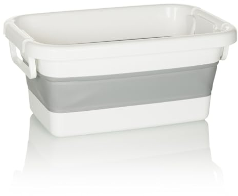 hjh OFFICE Faltbehälter CLEAN SILW Silikon Wanne, Wäschekorb, Korb klappbar, tragbare Aufbewahrungsbox, Grau/Weiß, 924003