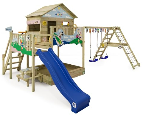 Disney's Micky Maus und Freunde Saga Spielturm von Wickey - Klettergerüst, Kletterturm, Gartenspielgerät für Kinder - Outdoor Garten Spielplatz aus Holz mit Sandkasten