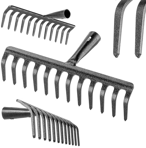 KADAX Gartenharke ohne Stiel, Gartenrechen aus Stahl, Rasenrechen für Gartenpflege, Robuste Rasenharke, Rechen zum Harken, Harke für Rasen, Gartenwerkzeug (Rechteckig 12 Zinken)